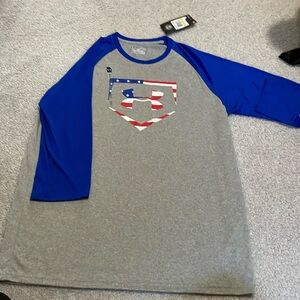 US baseball top for boys w 3/4 sleeve. USA theme. NWT